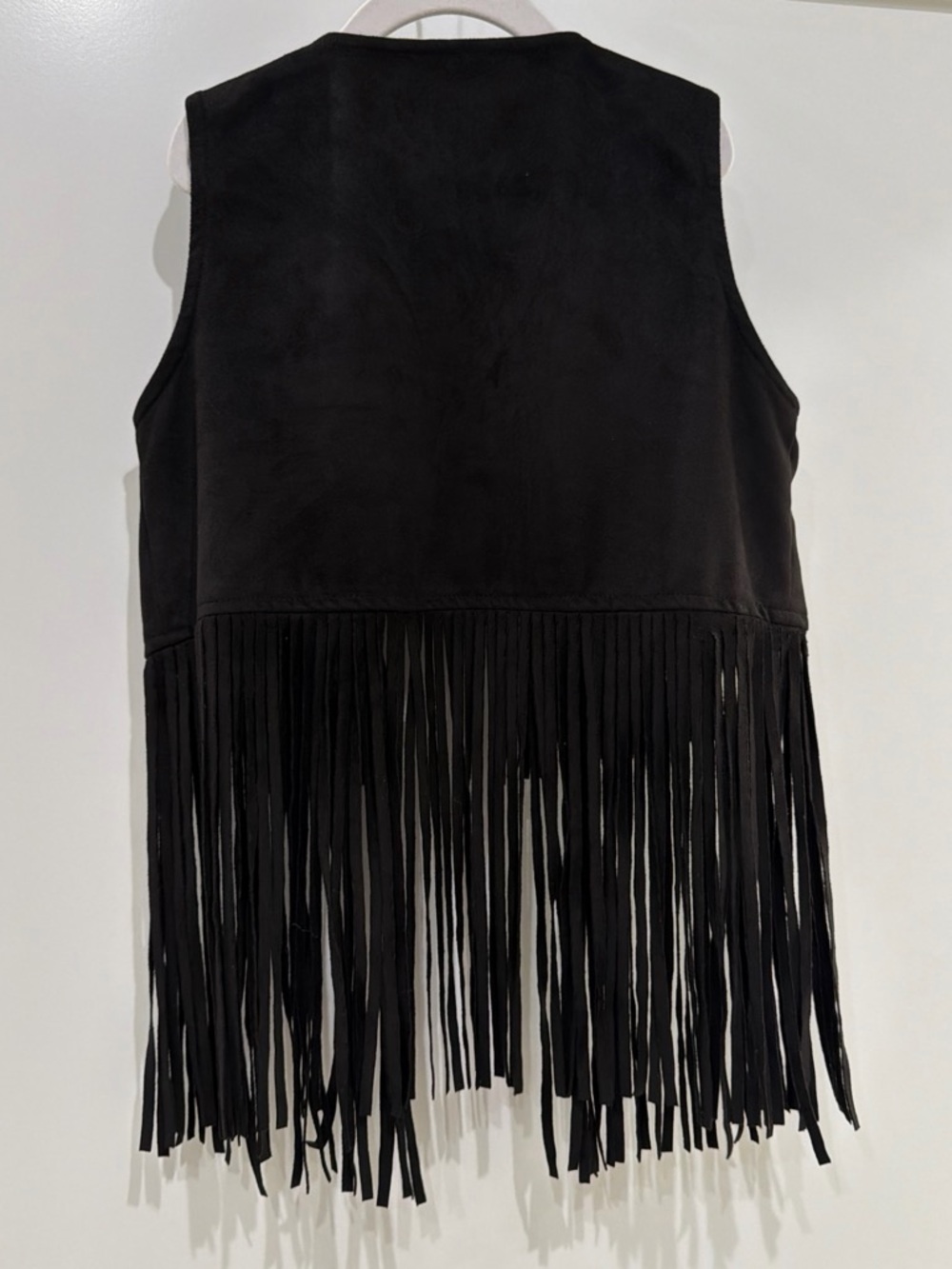 Kids Black Fringe Tunic Vest - Classic Suede-Style Layering